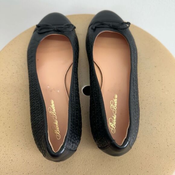 Brooks Brothers Women’s Black Leather Embossed Round Tow Dainty Bow Ballet Flat - Picture 6 of 12